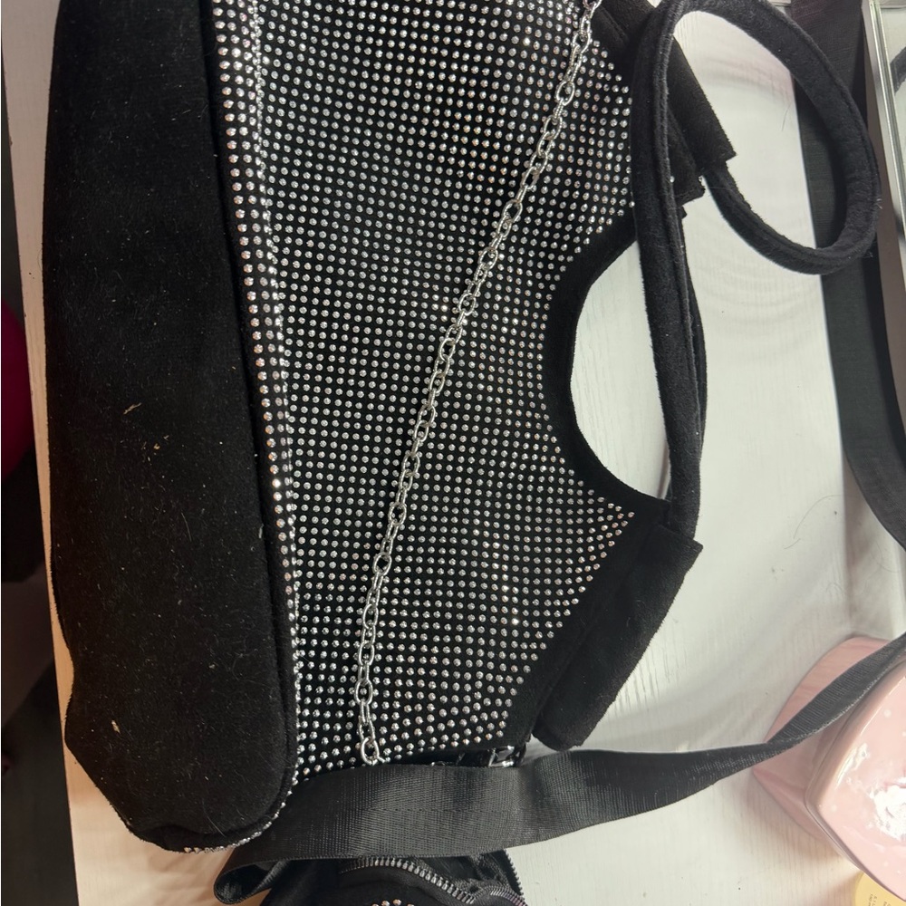 Black Crystal-Embellished Shoulder Bag